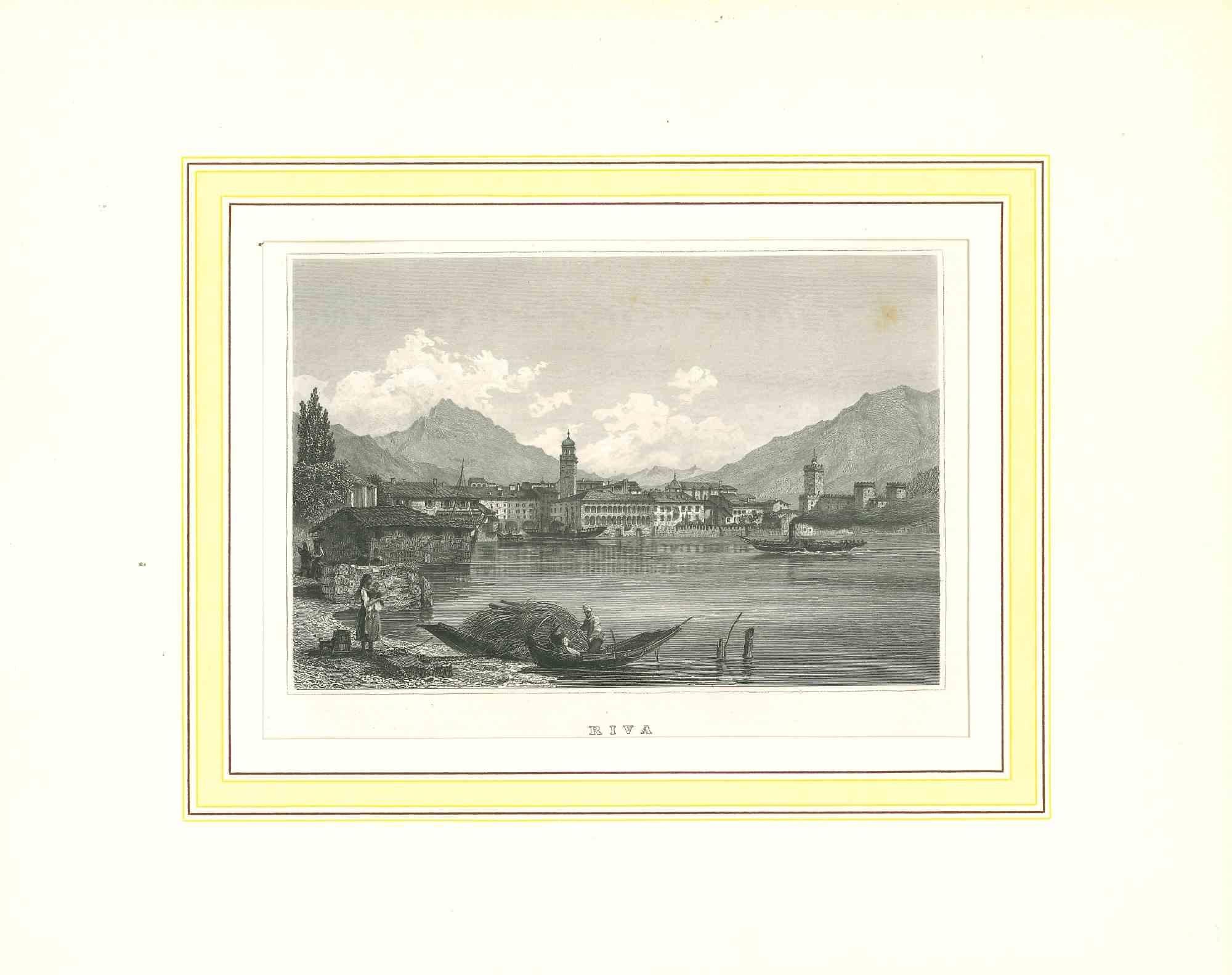 Unknown Figurative Print - Ancient View of Riva - Original Lithograph - Early 19th Century