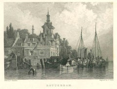 Ancient View of Rotterdam - Original Lithograph - Mid-19th Century