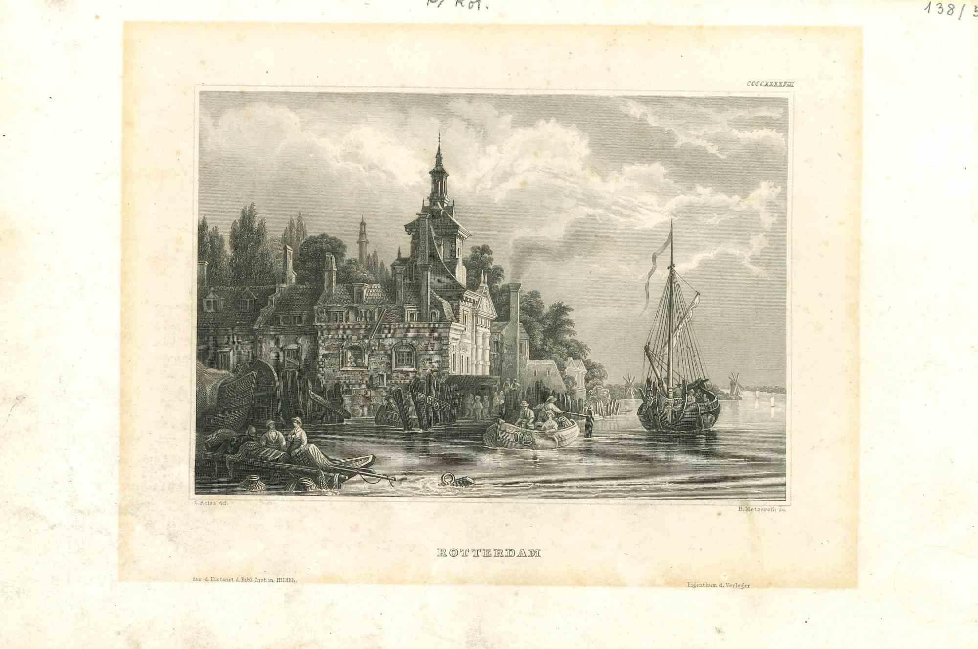 Unknown Landscape Print – Antike Ansicht von Rotterdam –  Lithographie auf Papier – frühes 19. Jahrhundert