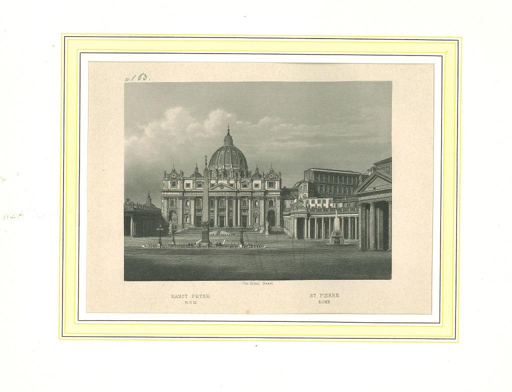 Unknown Landscape Print - Ancient View of Saint Peter (Rome) - Original Lithograph on Paper - 19th Century