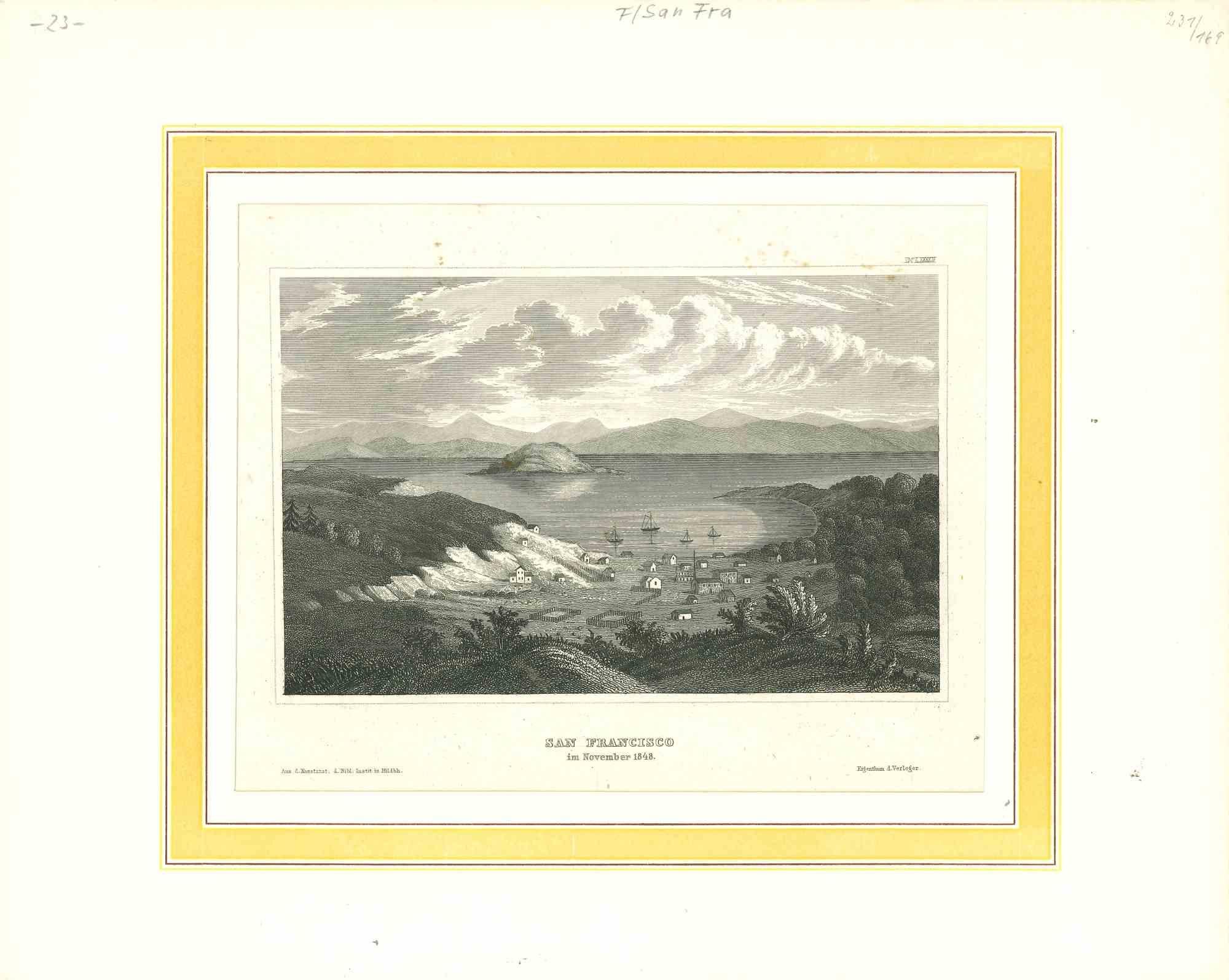 Unknown Landscape Print - Ancient View of San Francisco in November 1848 - Original Lithograph - 1850s