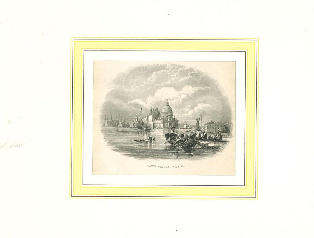 Unknown Landscape Print - Ancient View of Santa Salute -  Lithograph on Paper - 19th Century