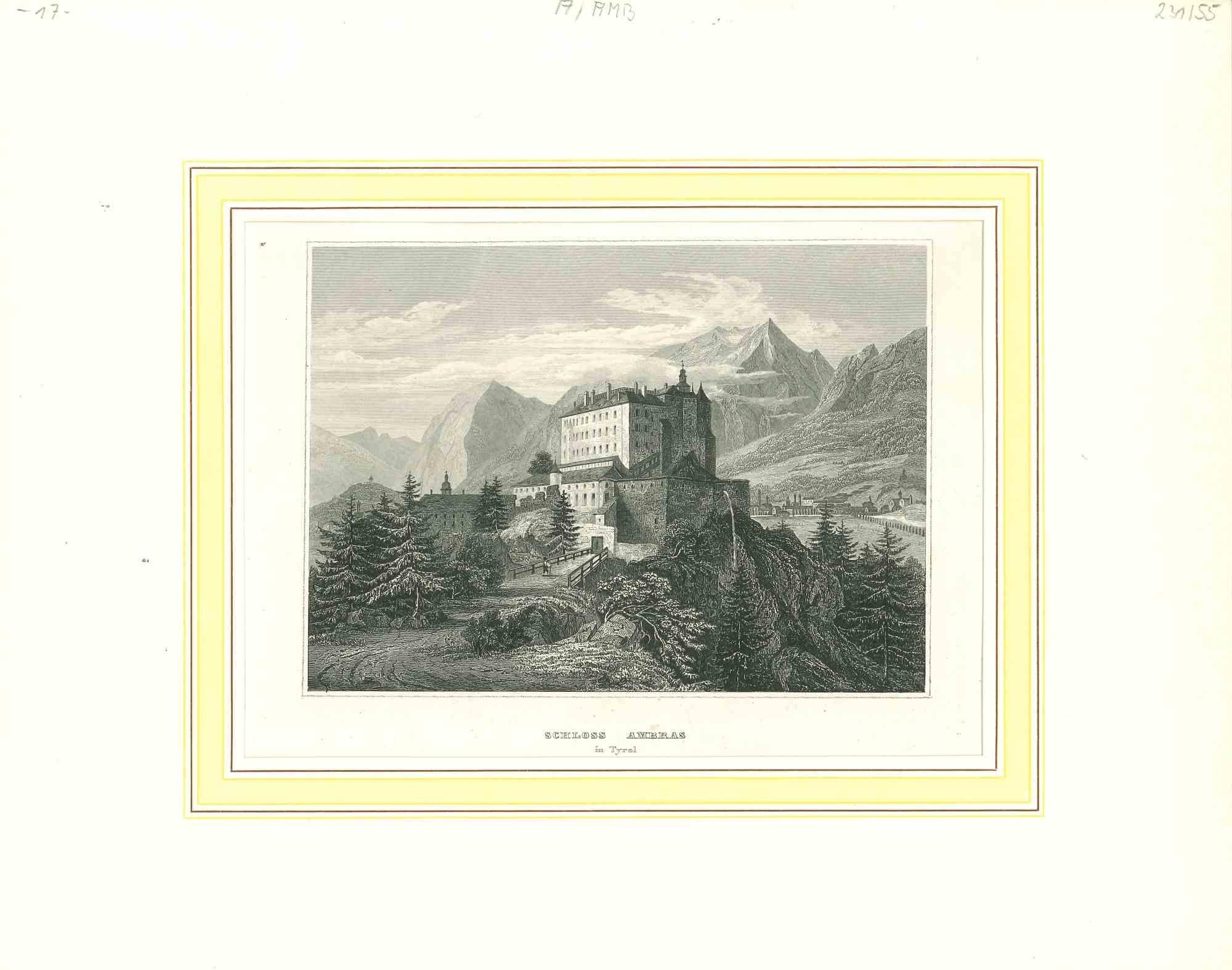 Unknown Figurative Print - Ancient View of Schloss Ambras - Original Lithograph - Mid-19th Century