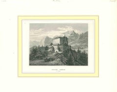 Ancient View of Schloss Ambras - Original Lithograph - Mid-19th Century