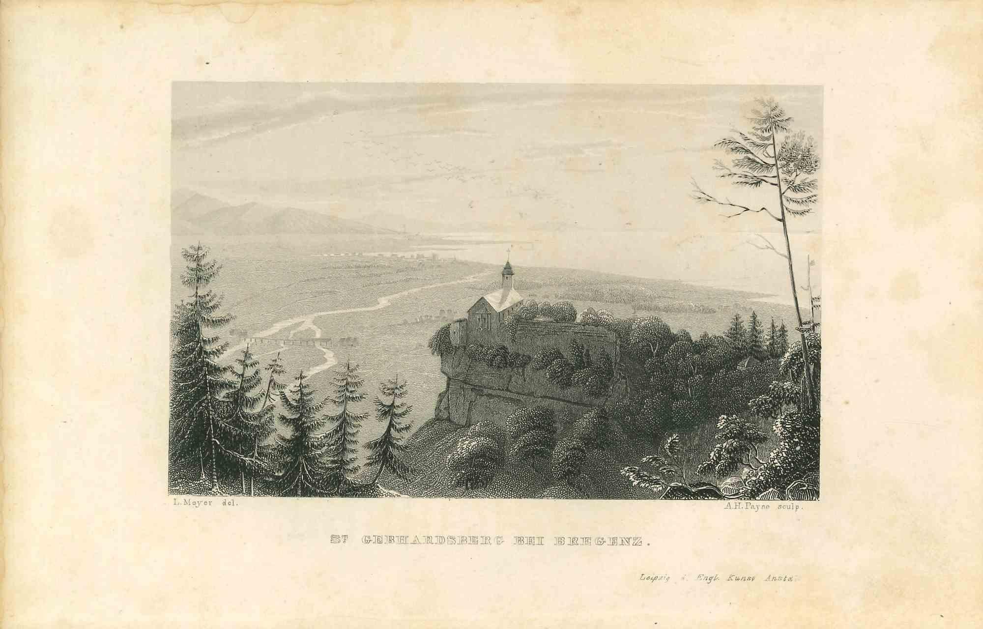 Unknown Landscape Print - Ancient View of St. Gebhardsberg - Original Lithograph - Mid-19th Century
