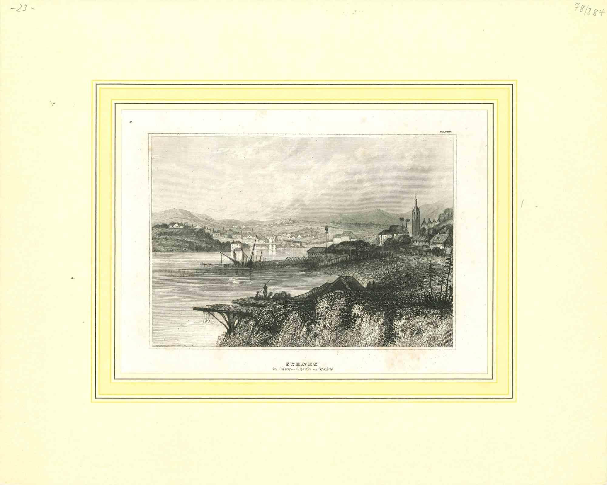 Unknown Figurative Print - Ancient View of Sydney - Original Lithograph - Mid-19th Century