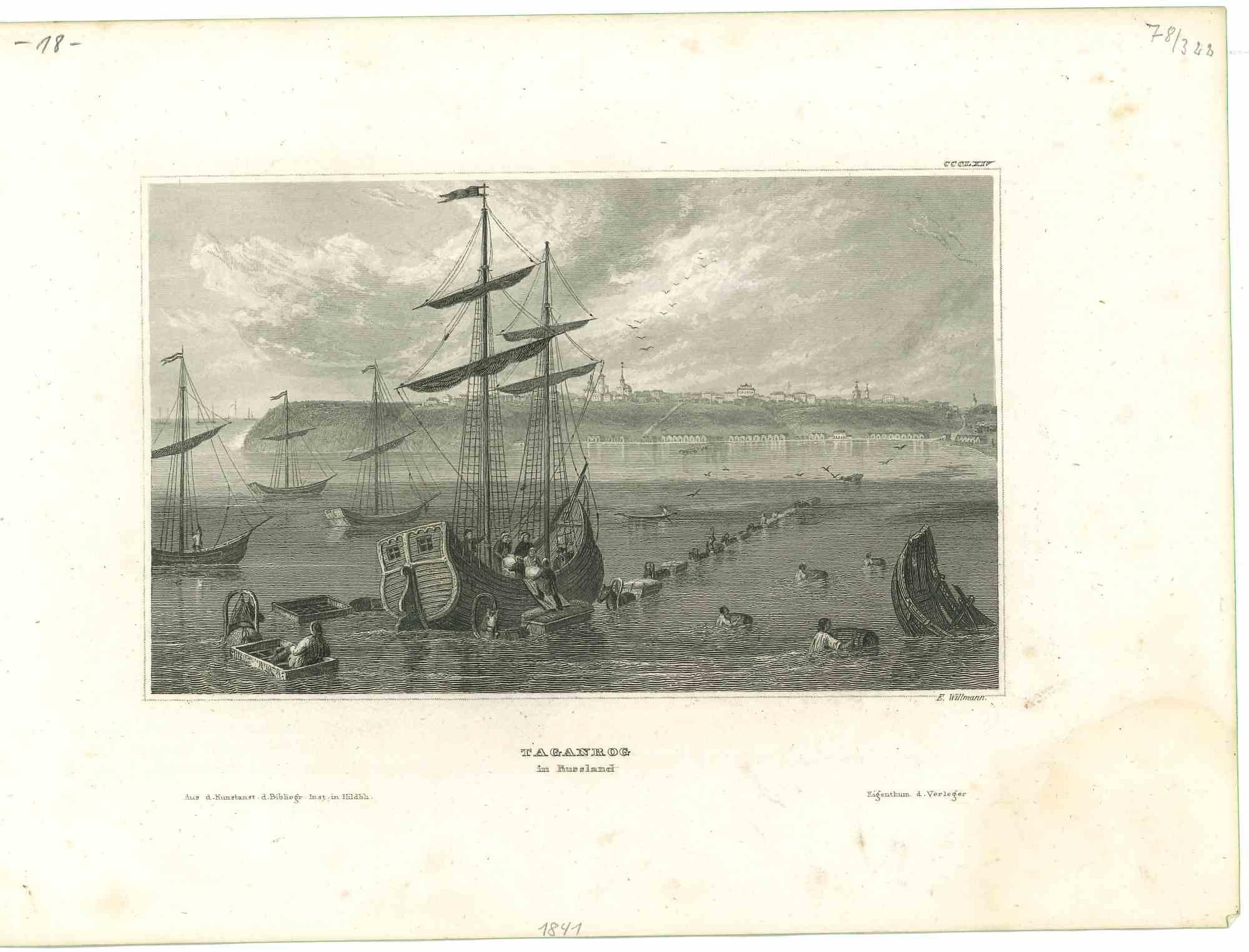 Unknown Landscape Print - Ancient View of Taganrog - Original Lithograph on paper - 1850s