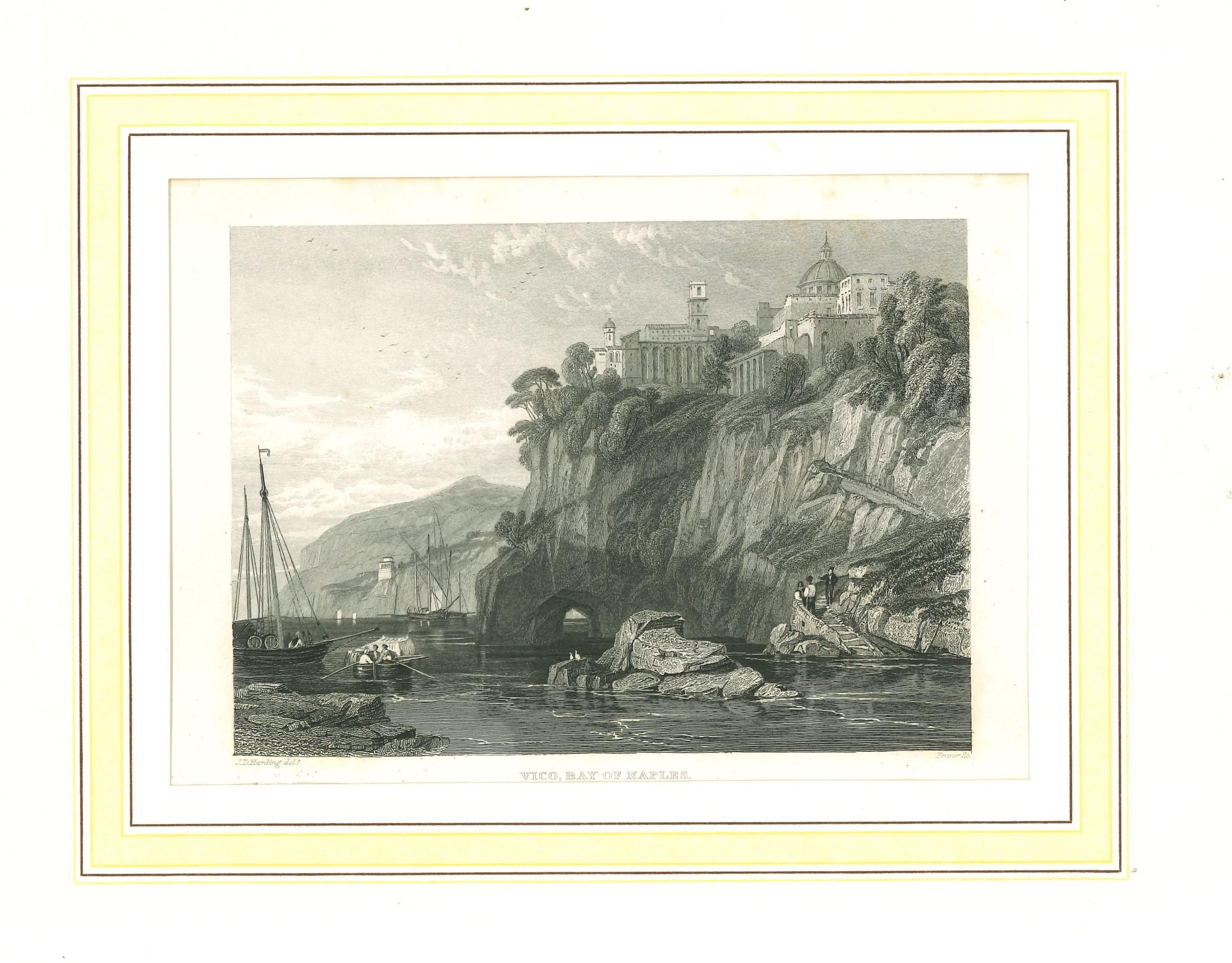 Unknown Landscape Print - Ancient View of the Bay of Naples - Original Lithograph - Mid-19th Century