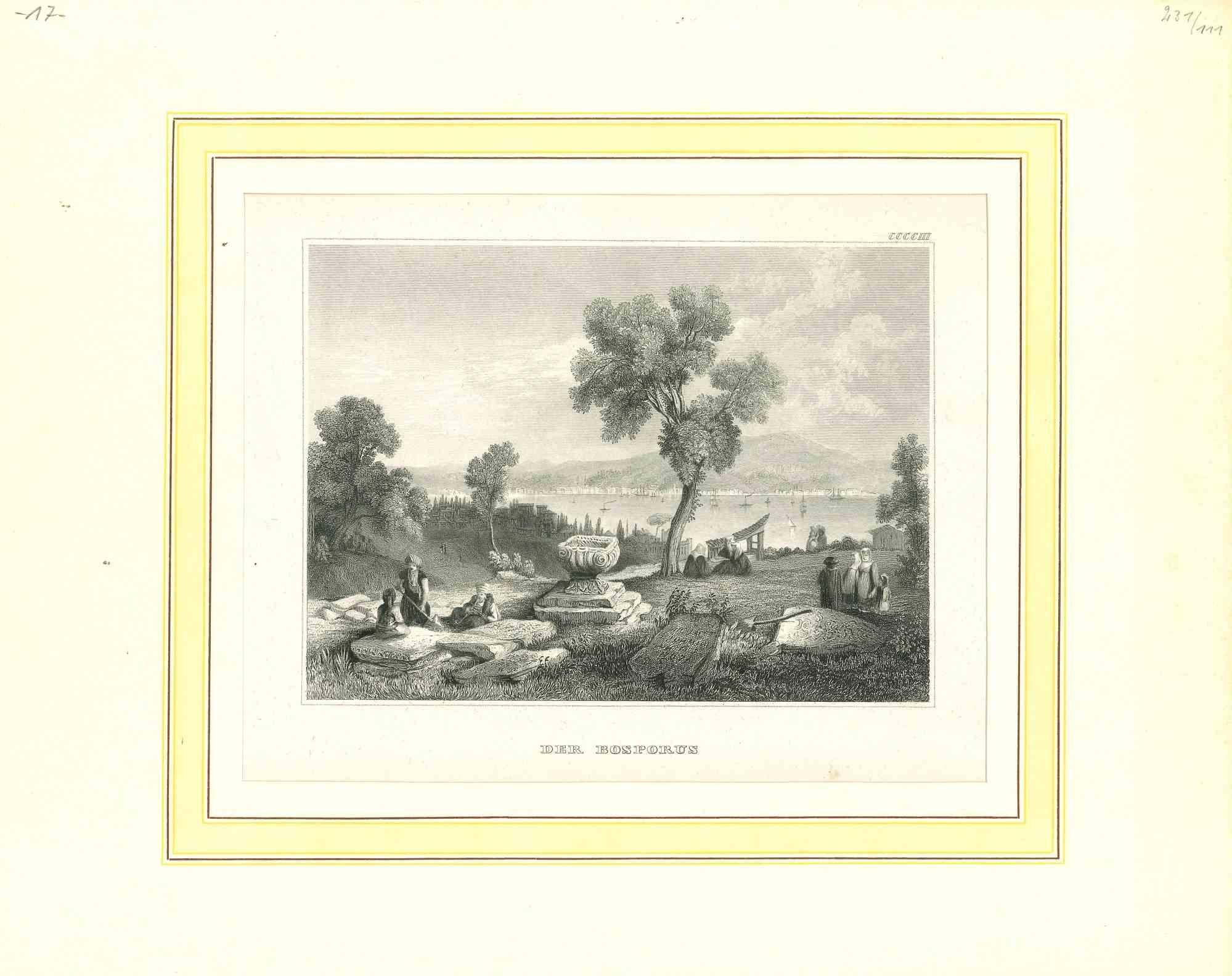 Unknown Landscape Print - Ancient View of the Bosphorus - Original Lithograph - Half of the 19th Century