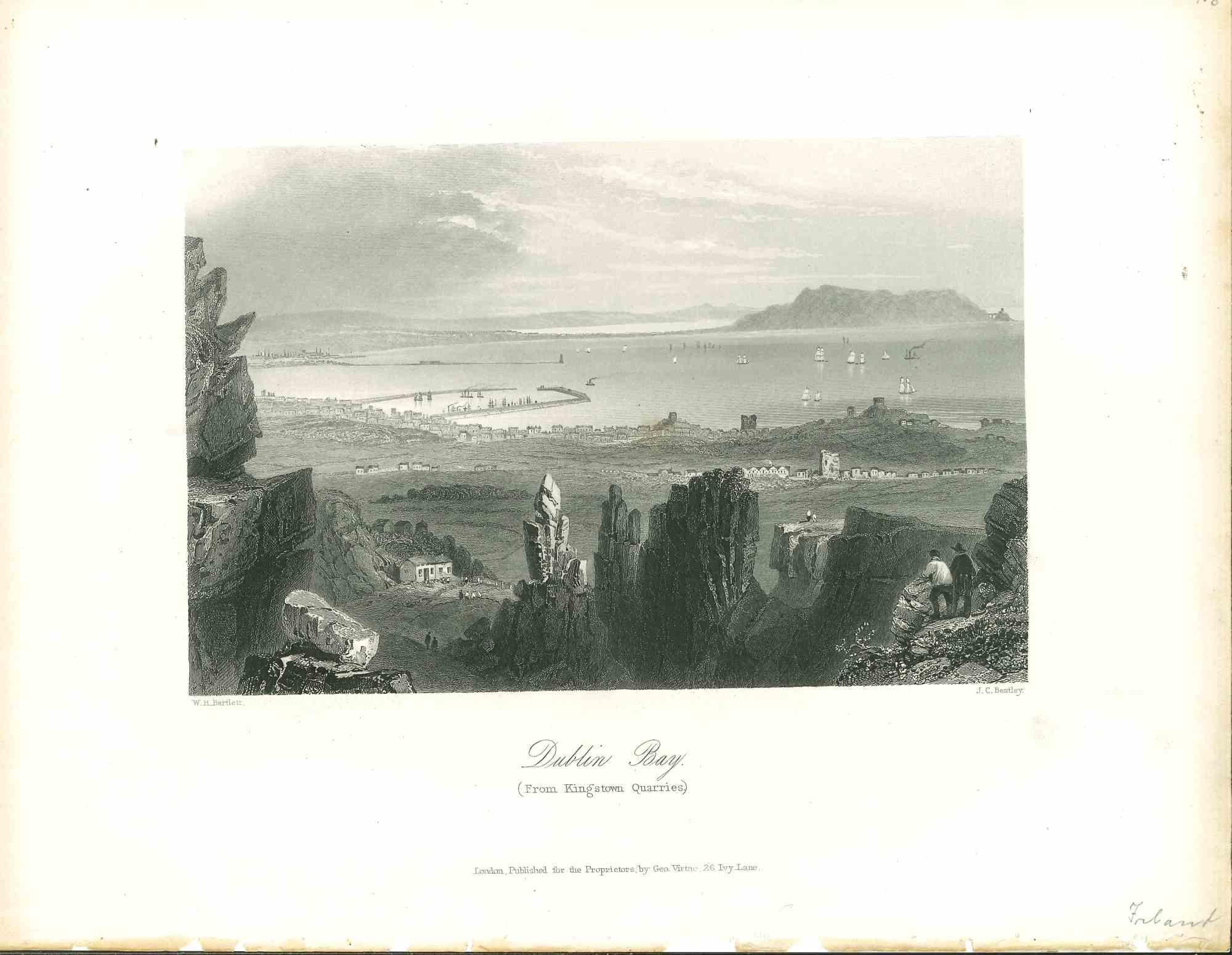 Ancient View of the Dublin Bay - Original Lithograph - Mid-19th Century
