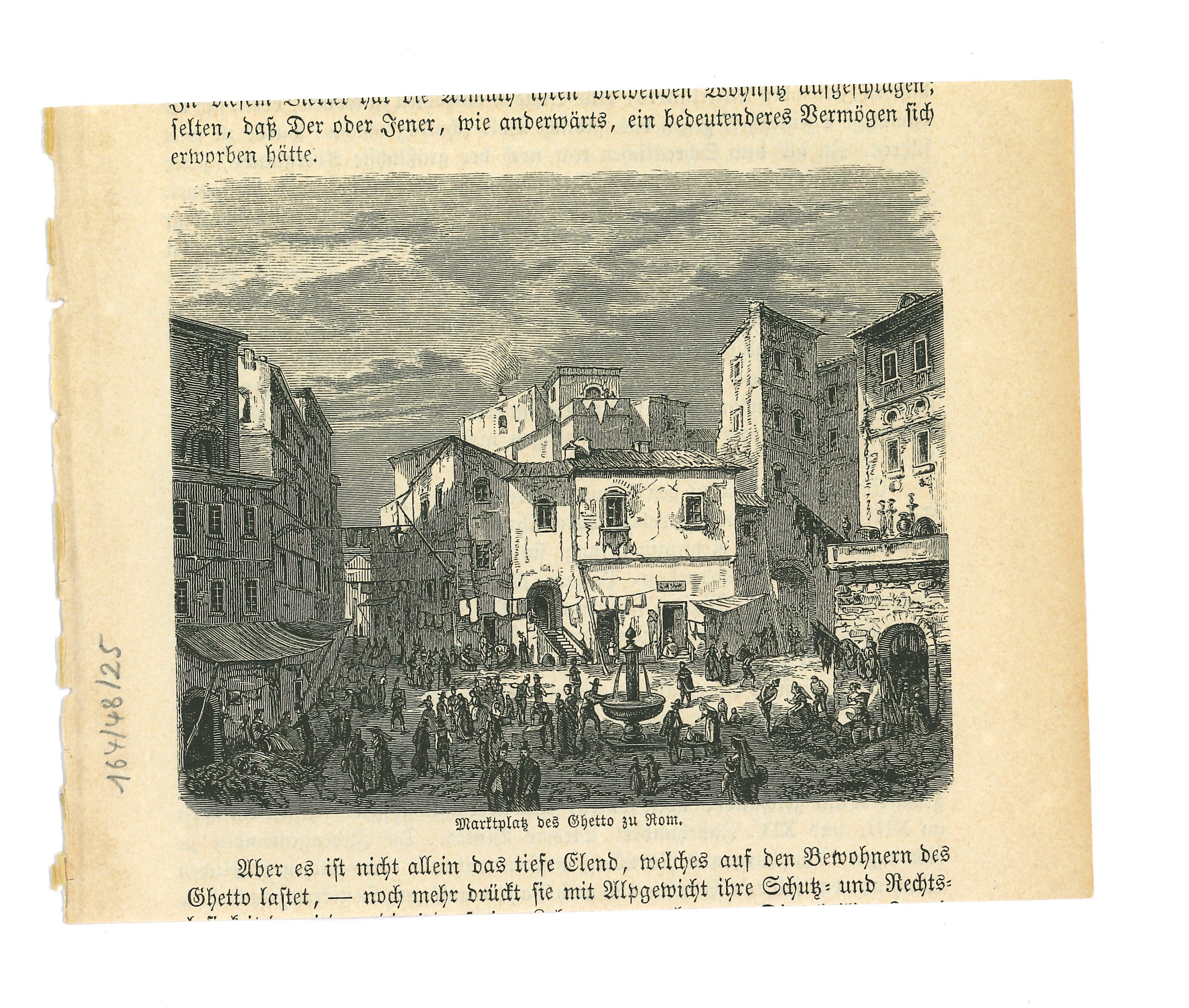 Ancient View of the Ghetto in Rome - Original Lithograph on Paper - 19th Century