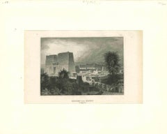 Antike Ansicht der Ruinen von Edfou - Originallithographie - Mitte des 19. Jahrhunderts