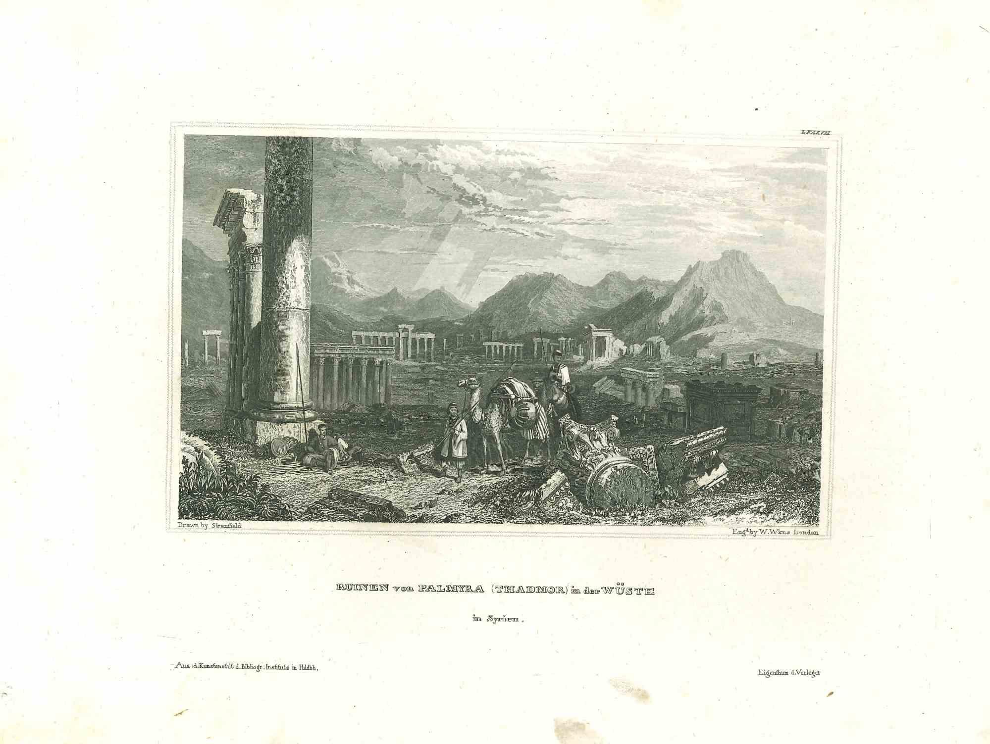 Ancient View of the Ruins of Palmira  - Original Lithograph - Mid-19th Century