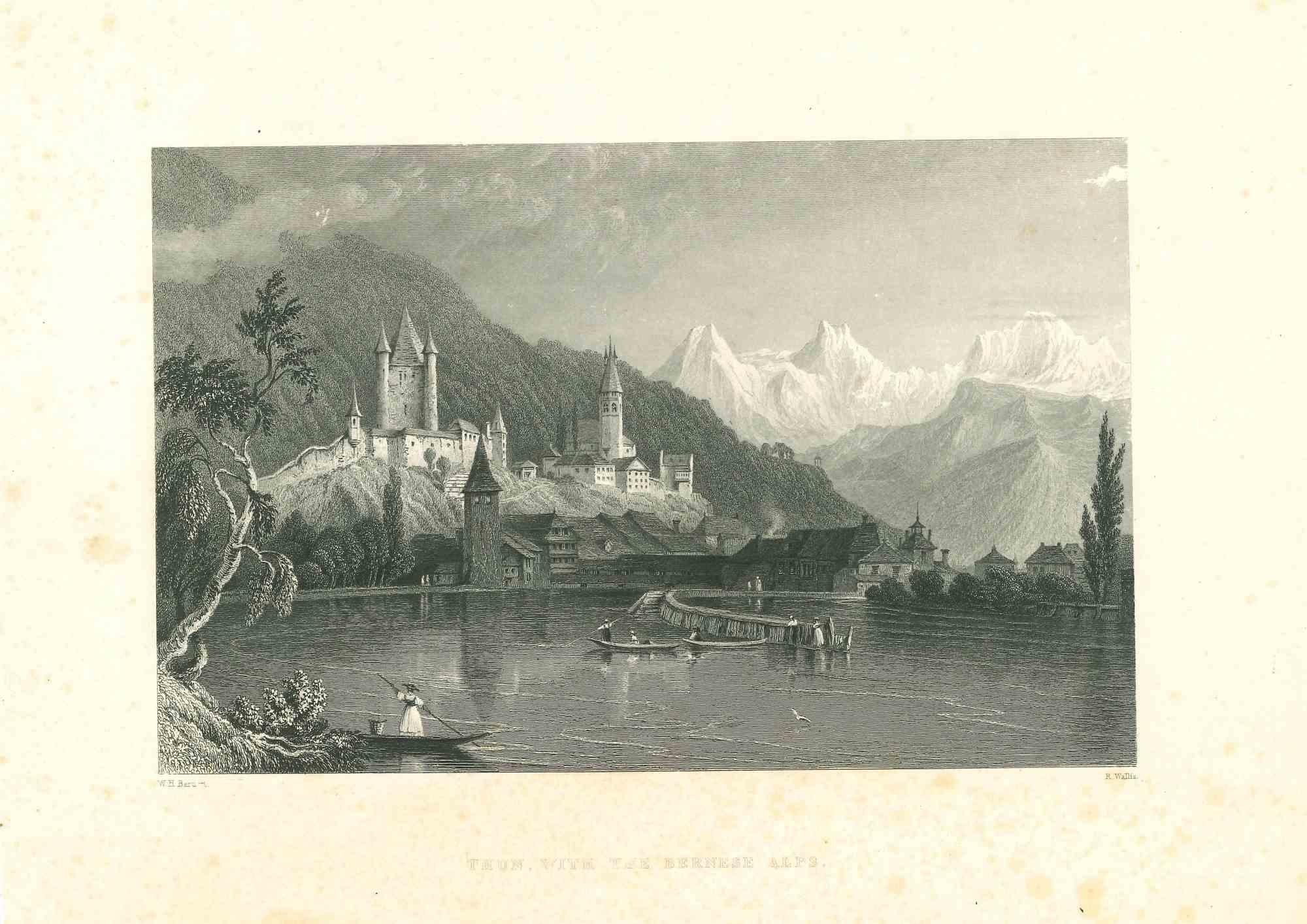 Unknown Figurative Print - Ancient View of Thun - Original Lithograph - Mid-19th Century