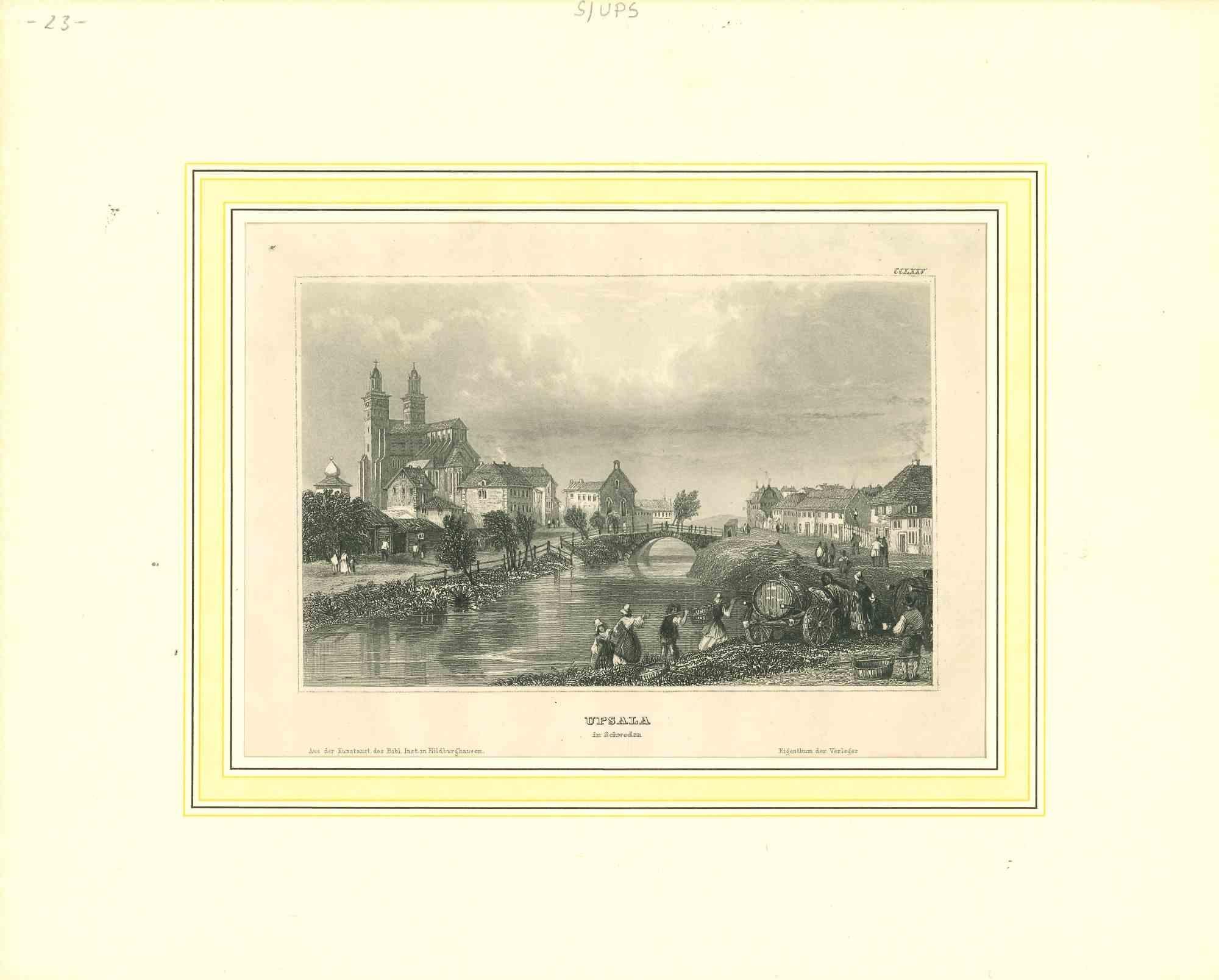 Unknown Landscape Print - Ancient View of Upsala - Original Lithograph - Mid-19th Century