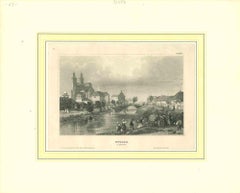 Ancienne vue de Upsala - Lithographie originale - Milieu du 19e siècle