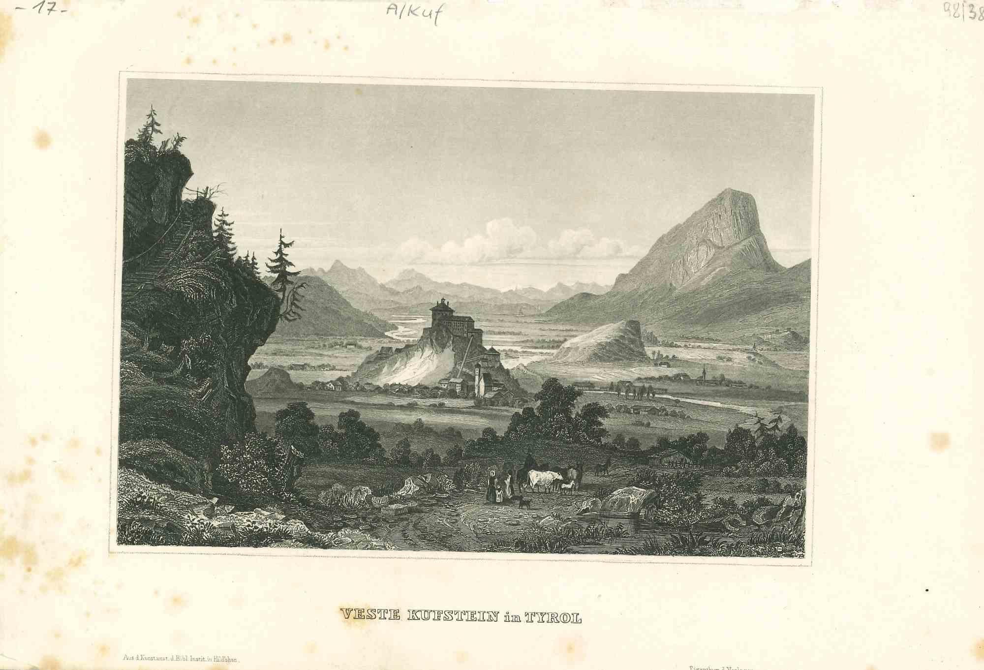 Ancient View of Veste Kufstein - Original Lithograph on Paper - Mid-19th Century
