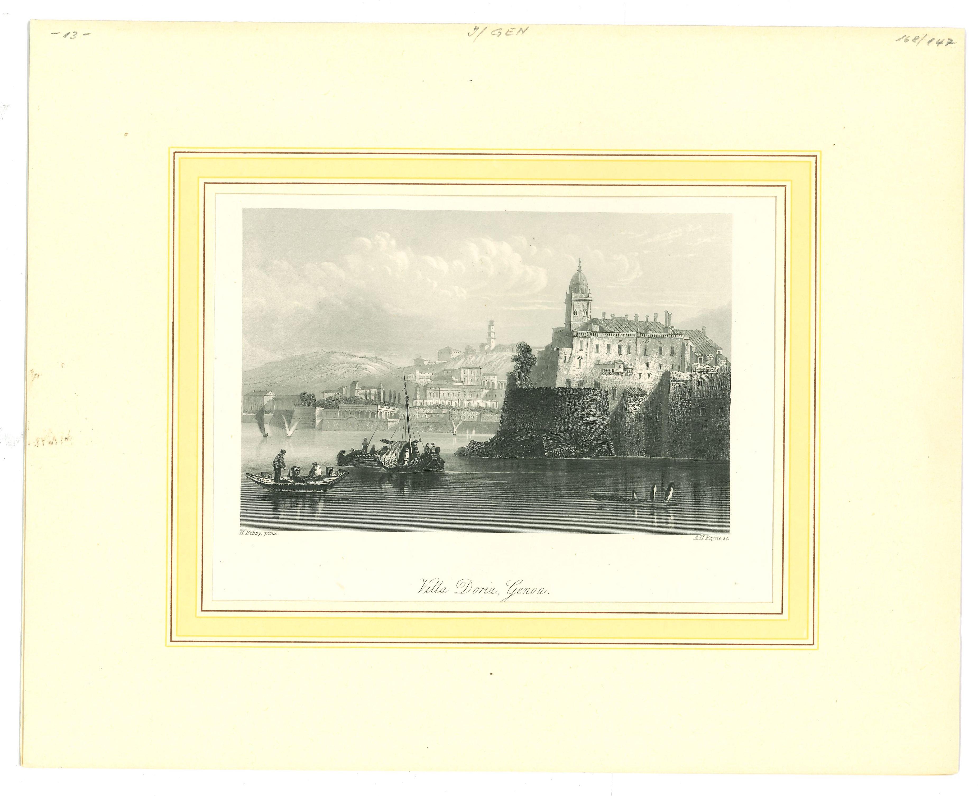 Unknown Figurative Print - Ancient View of Villa Doria, Genova -  Lithograph - Mid-19th Century
