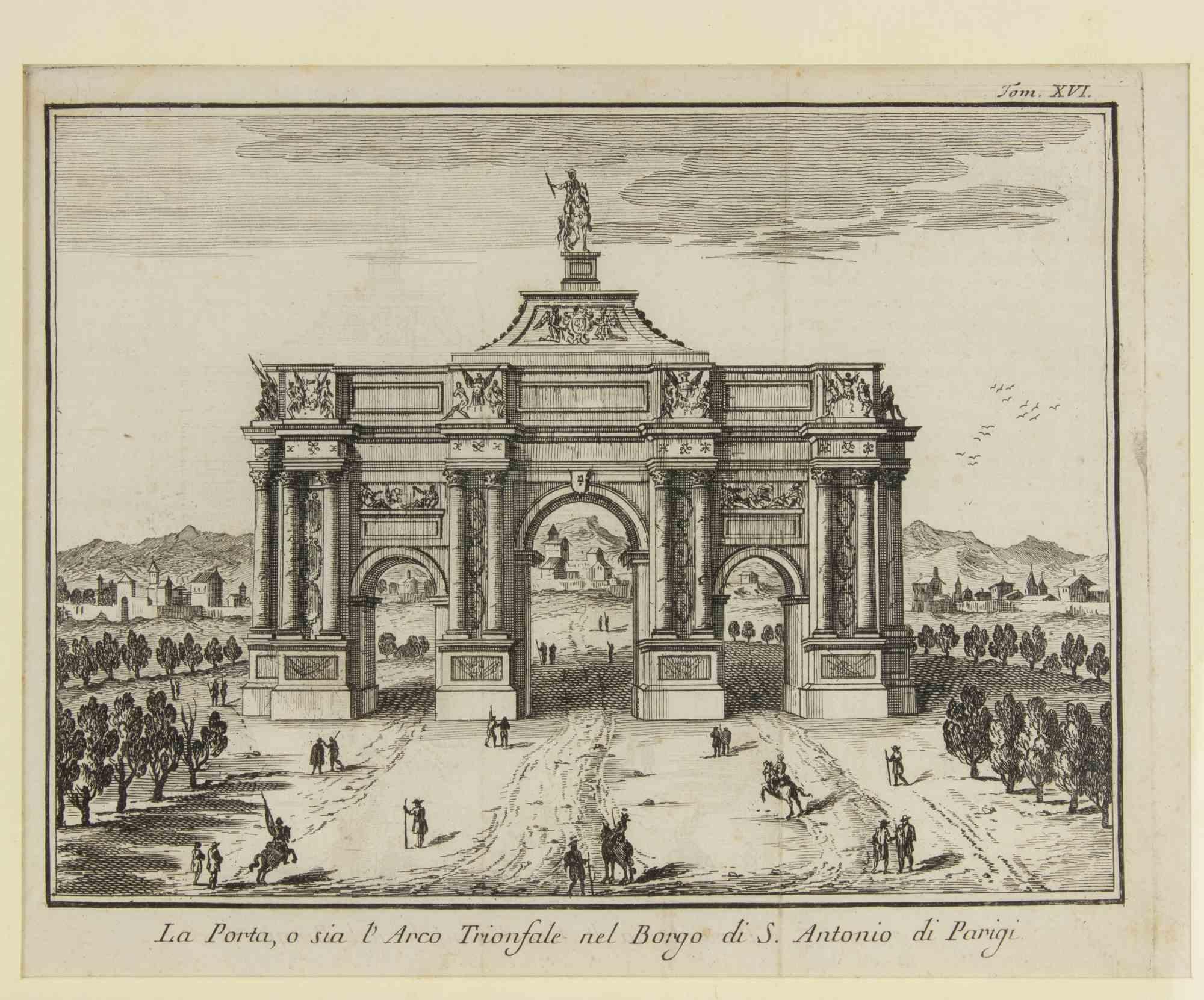 Ancient Views of Paris - Etching - 1748 - Modern Print by Unknown