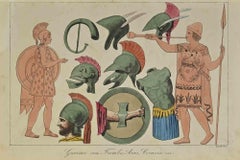 Ancient Warriors with Trumpets, Weapons and Armor - Lithograph - 1862