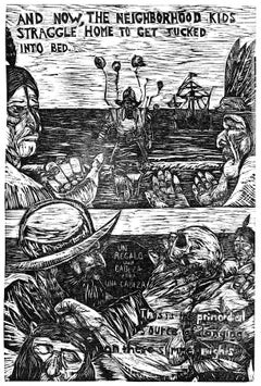 And Now The Neighborhood Kids, Woodblock Print by Daniel Duford, 2013