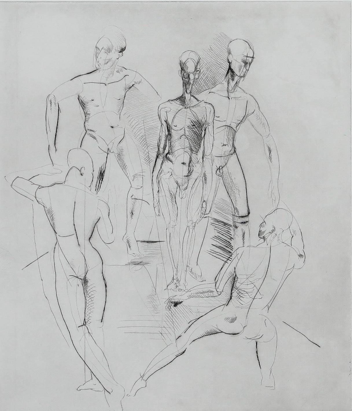 Andre Bockholdt - Gravure moderniste du 20e siècle, Nu masculin dans diverses poses - Print de Unknown