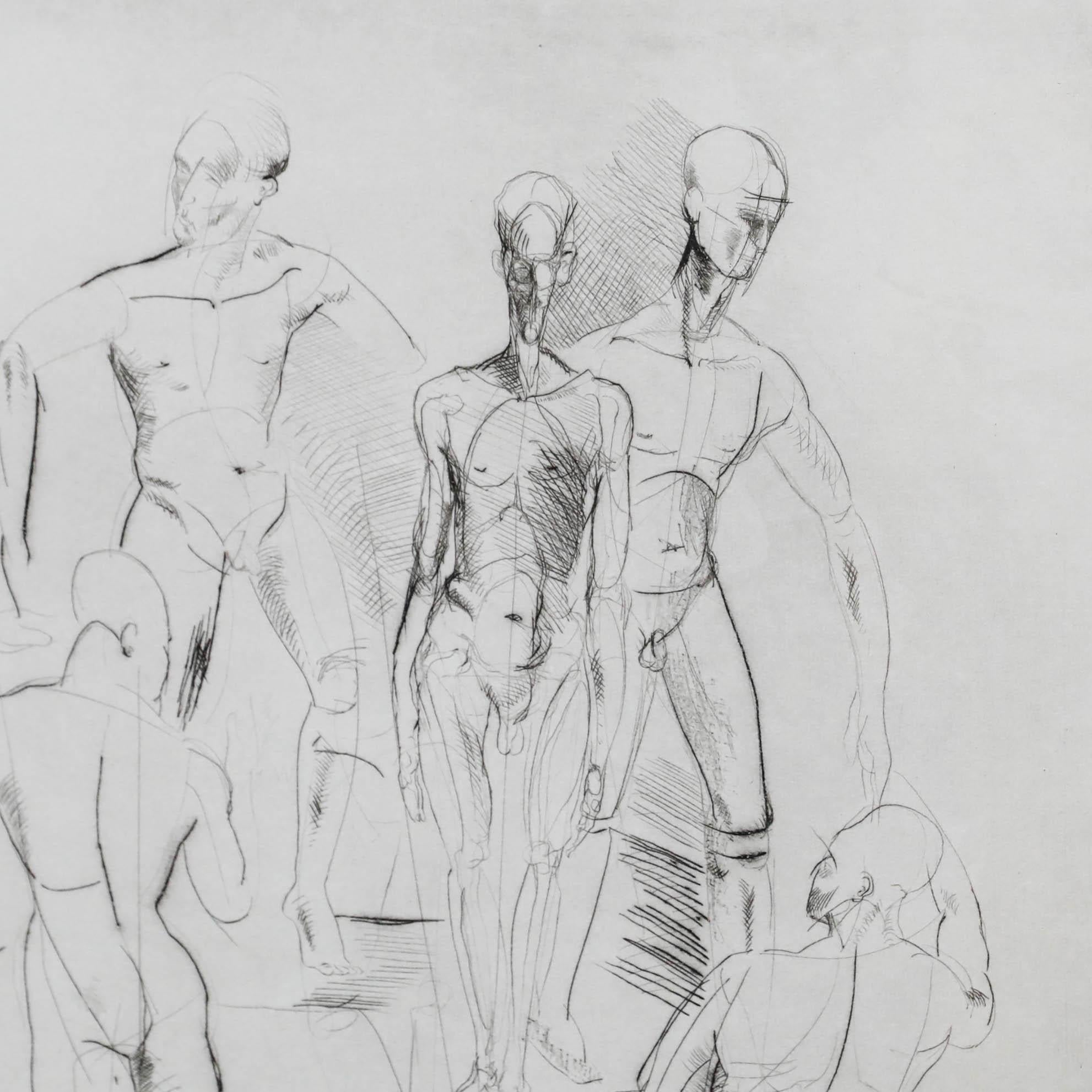 Andre Bockholdt - Gravure moderniste du 20e siècle, Nu masculin dans diverses poses en vente 1