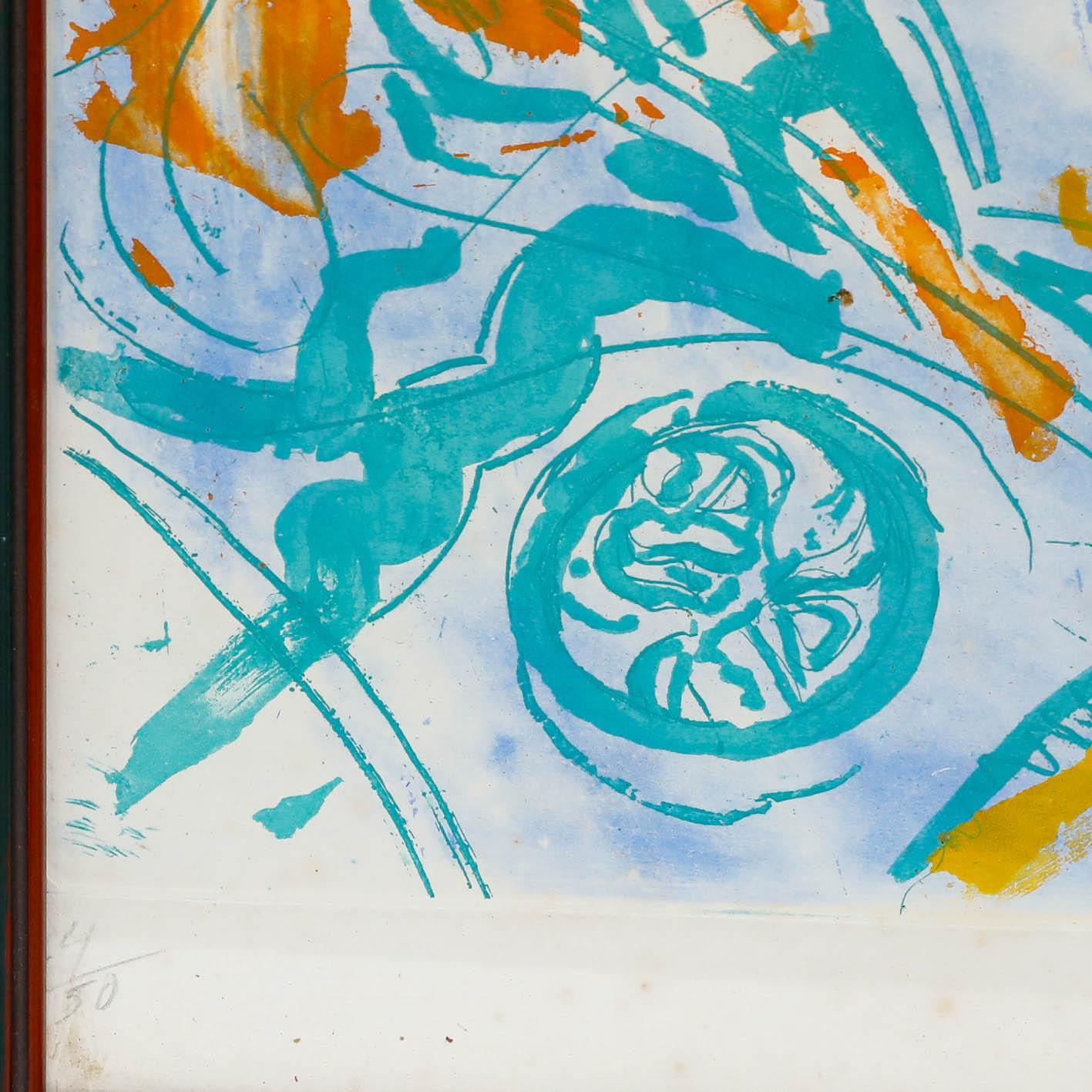 A limited edition coloured lithograph by Andrea Tana (b.1942). Pencil signed to the lower margin. Editioned 24/50. Well presented in a decorative 20th-century frame, behind glass. On paper. 