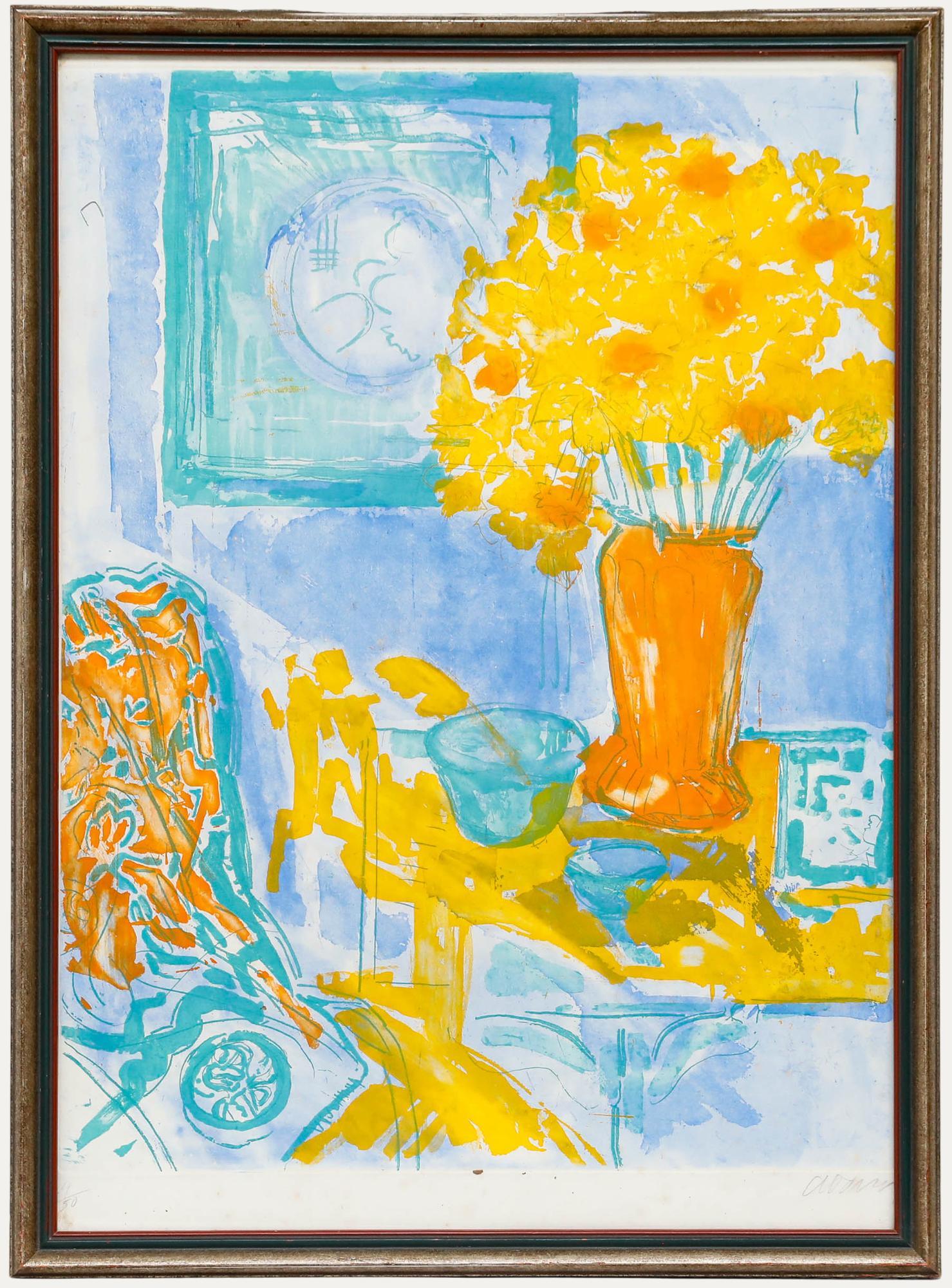 Unknown Still-Life Print - Andrea Tana (b.1942) - Framed 20th Century Lithograph, Still Life of Daffodils