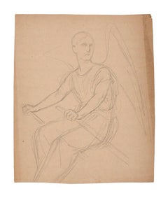 Angel Rowing – Bleistiftzeichnung – frühes 20. Jahrhundert