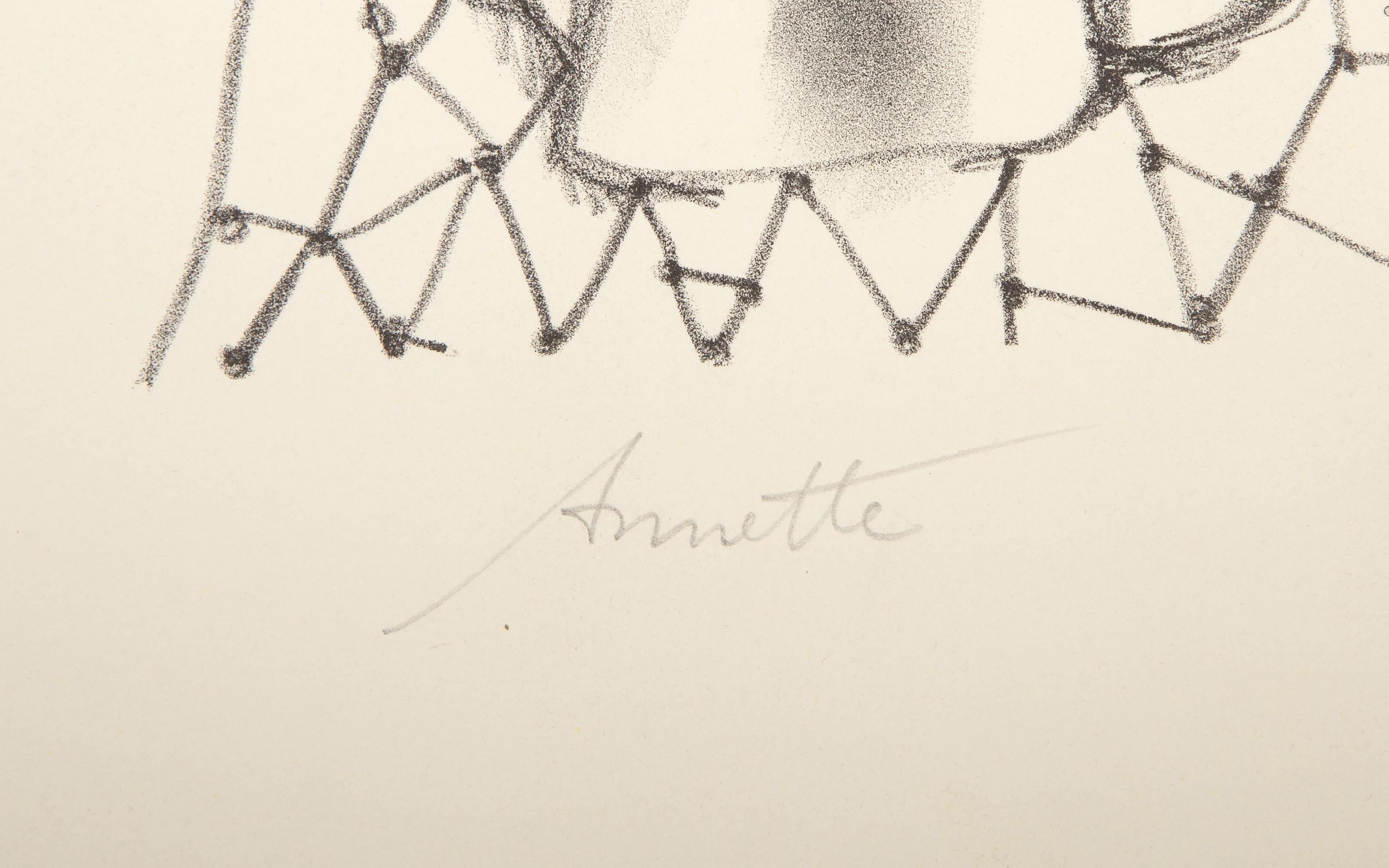 Annette, litografia surrealista di Peters Paone - Portrait Print Beige di Peter Paone