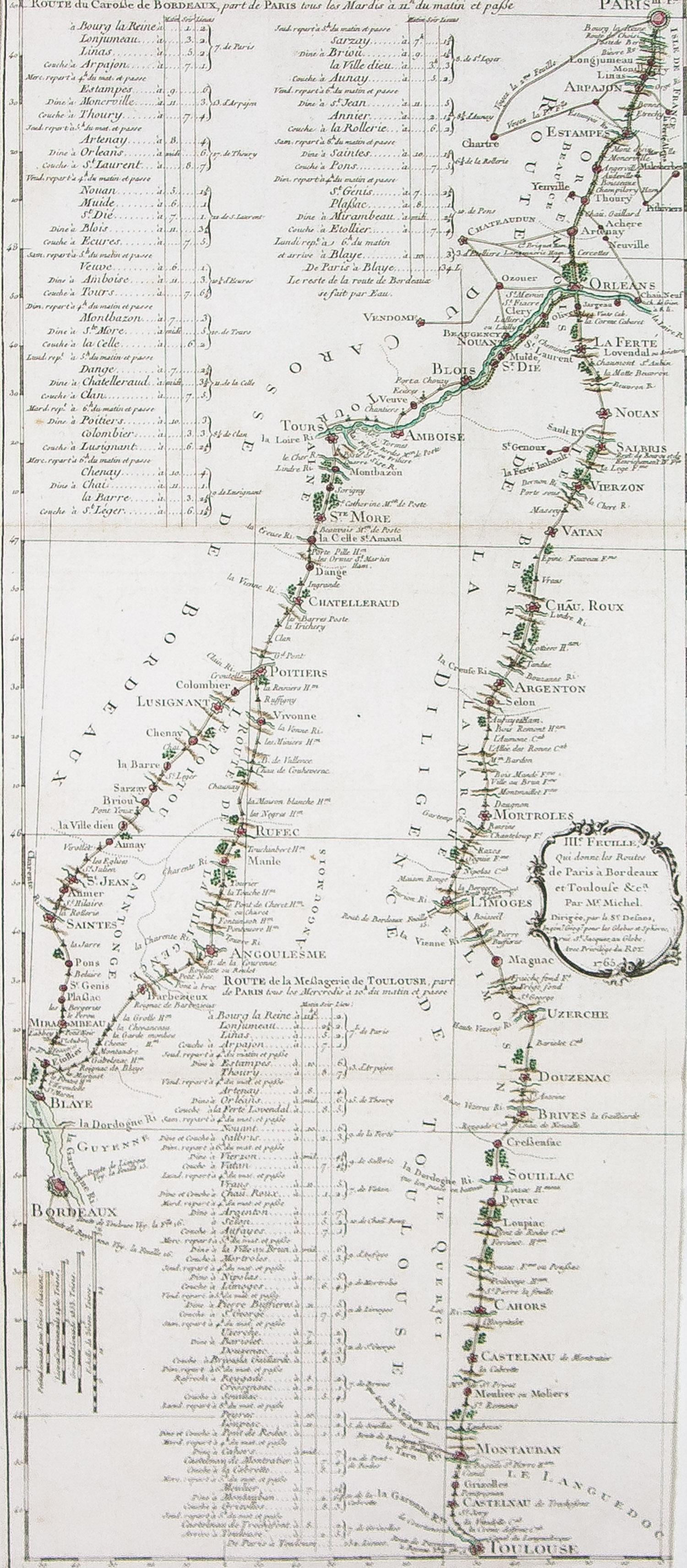 Antique 1765 Wine Country Folding Map of France, Bordeau etc.