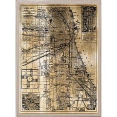 Antique City Maps, Chicago, gold leaf, acrylic box frame