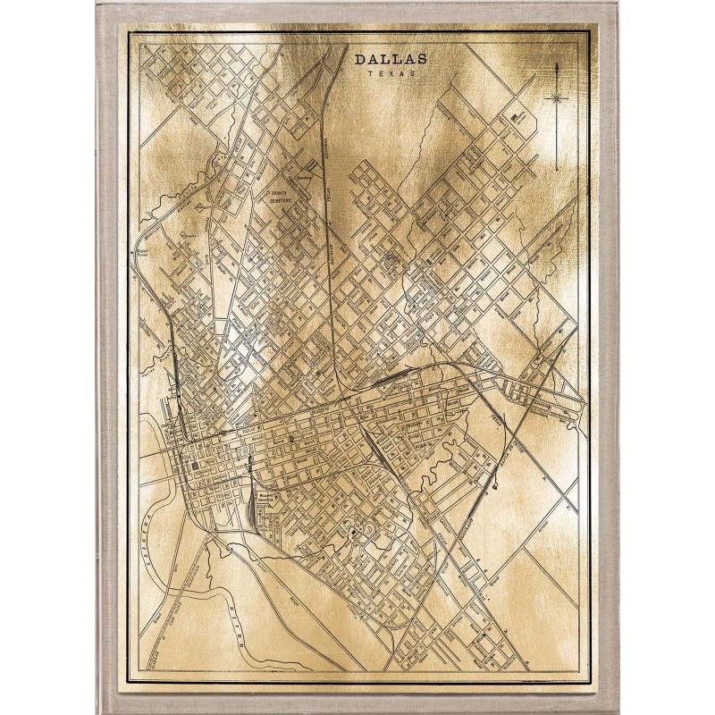 Unknown Print - Antique City Maps, Dallas, gold leaf, acrylic box frame