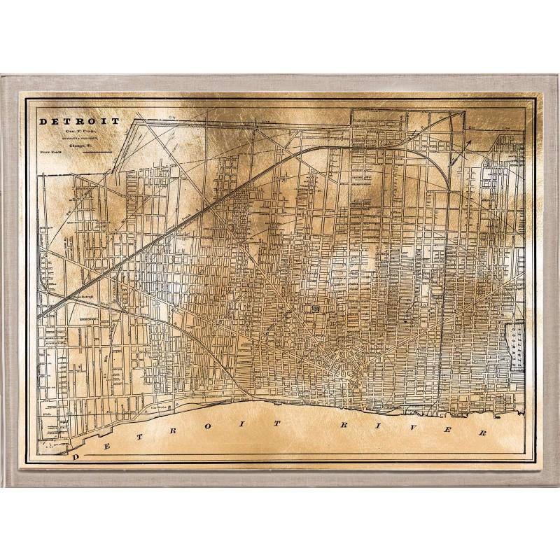 Unknown Print - Antique City Maps, Detroit, gold leaf, acrylic box frame