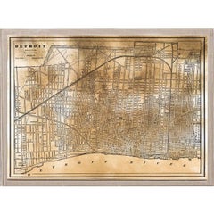 Antique City Maps, Detroit, gold leaf, acrylic box frame
