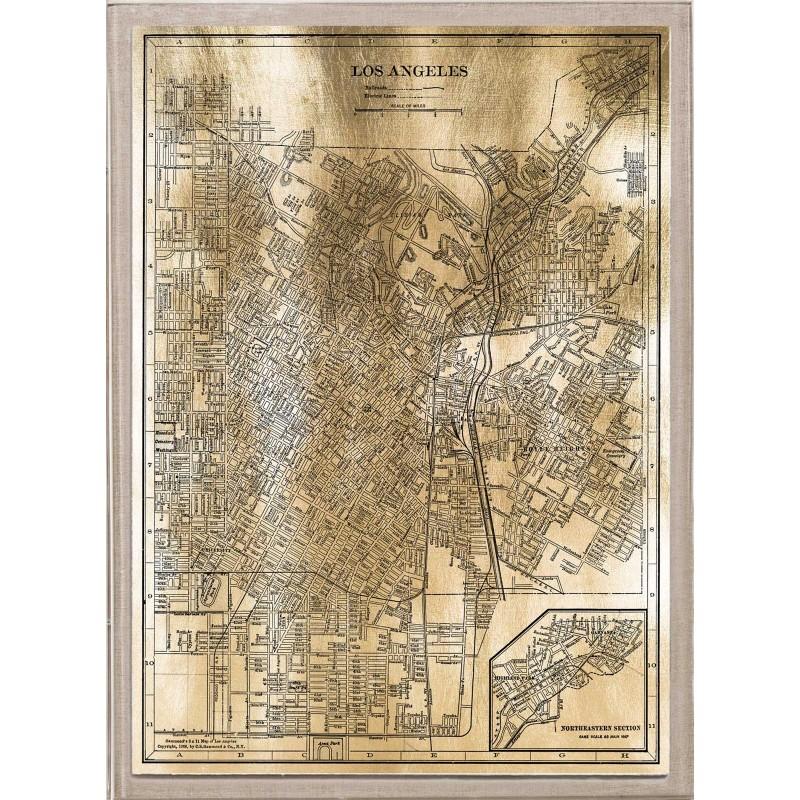 Unknown Print – Antique City Maps, Los Angeles, gold leaf, acrylic box frame