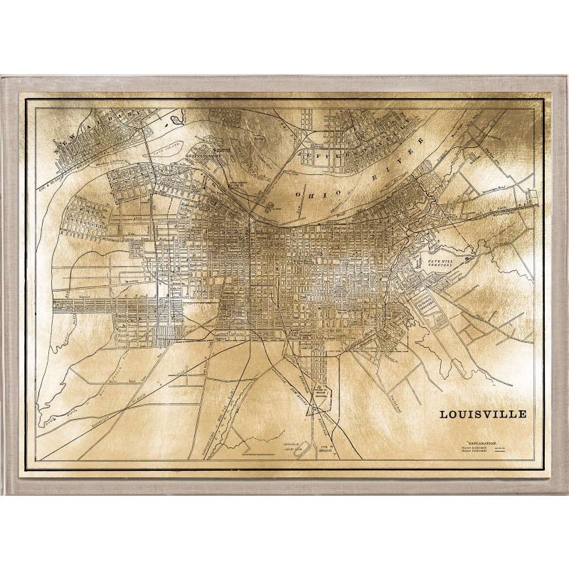 Unknown Print - Antique City Maps, Louisville, gold leaf, unframed