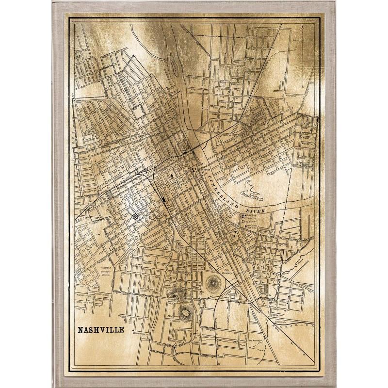 Unknown Print - Antique City Maps, Nashville, gold leaf, unframed