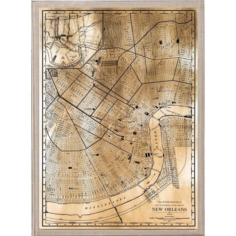 Unknown Print - Antique City Maps, New Orleans, gold leaf, acrylic box frame