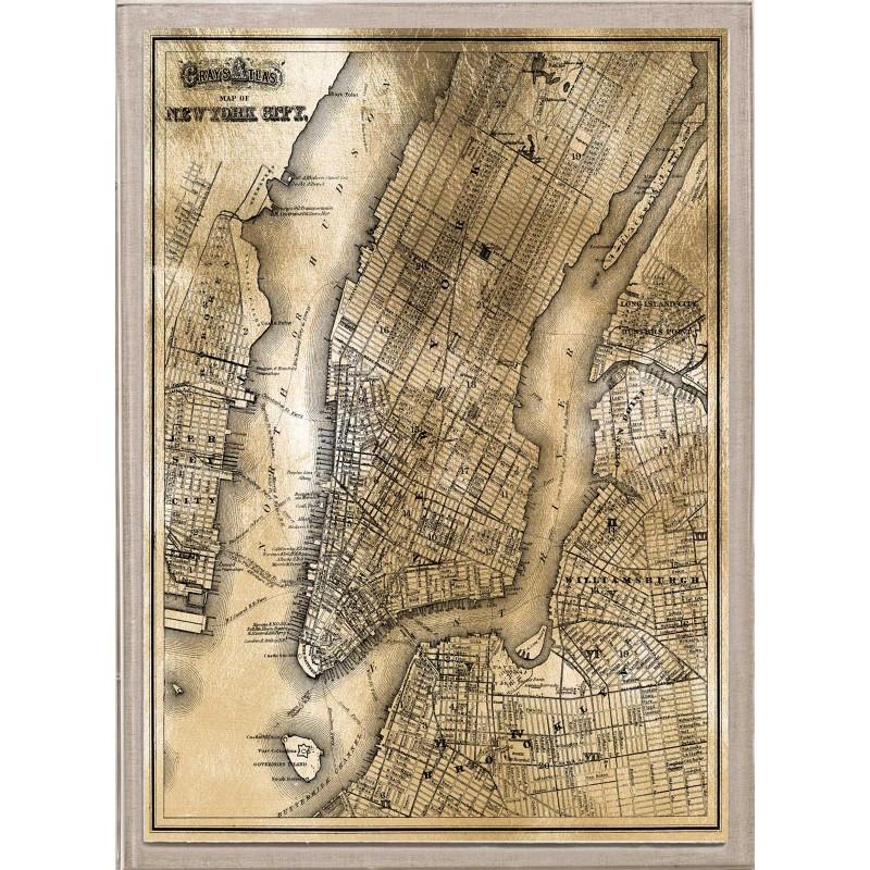 Unknown Print - Antique City Maps, New York City, gold leaf, acrylic box frame