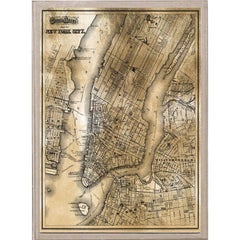 Antique City Maps, New York City, gold leaf, acrylic box frame