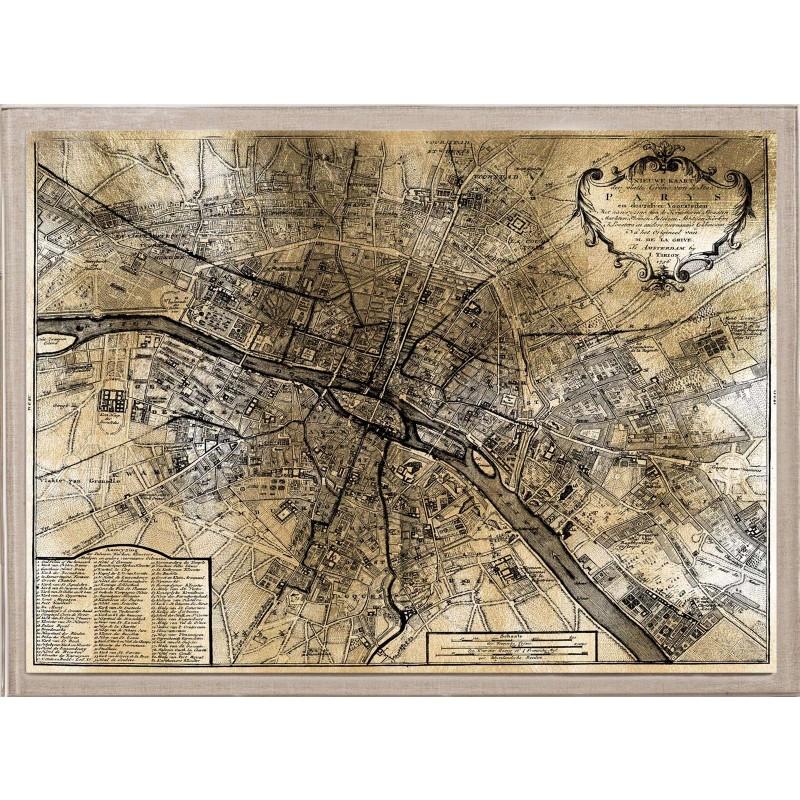 Unknown Print - Antique City Maps, Paris, gold leaf, acrylic box frame