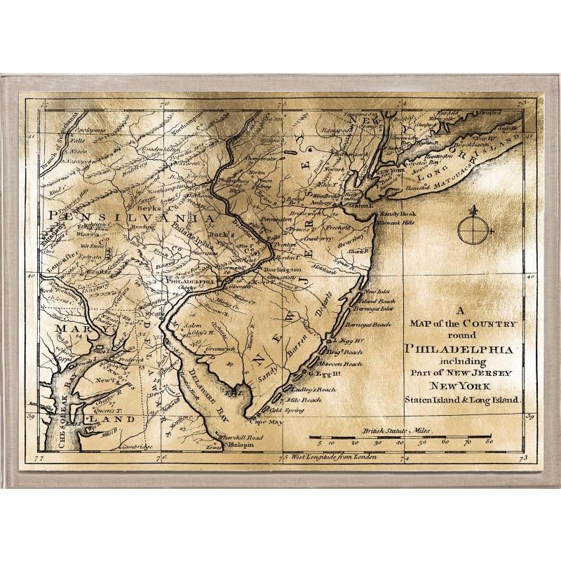 Unknown Print - Antique City Maps, Philadelphia, gold leaf, acrylic box frame
