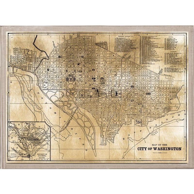 Unknown Print - Antique City Maps, Washington DC, gold leaf, acrylic box frame