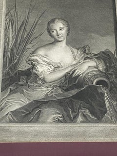 Antique European School Engraving Portrait of a Woman with Water Jug