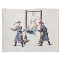 Antiker handkolorierter Druck des chinesischen Lebens