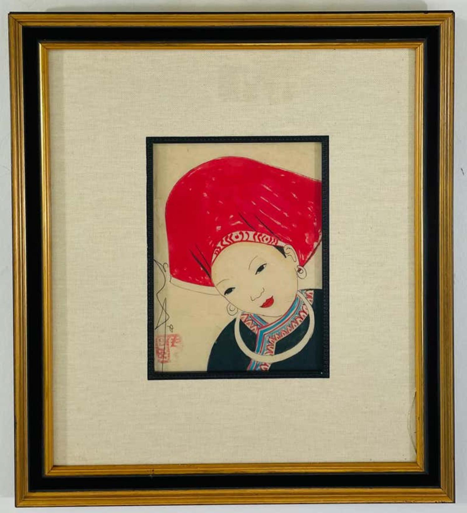 Antique Japanese Asian Women Portrait Etching Print Signed, a Pair For Sale 4