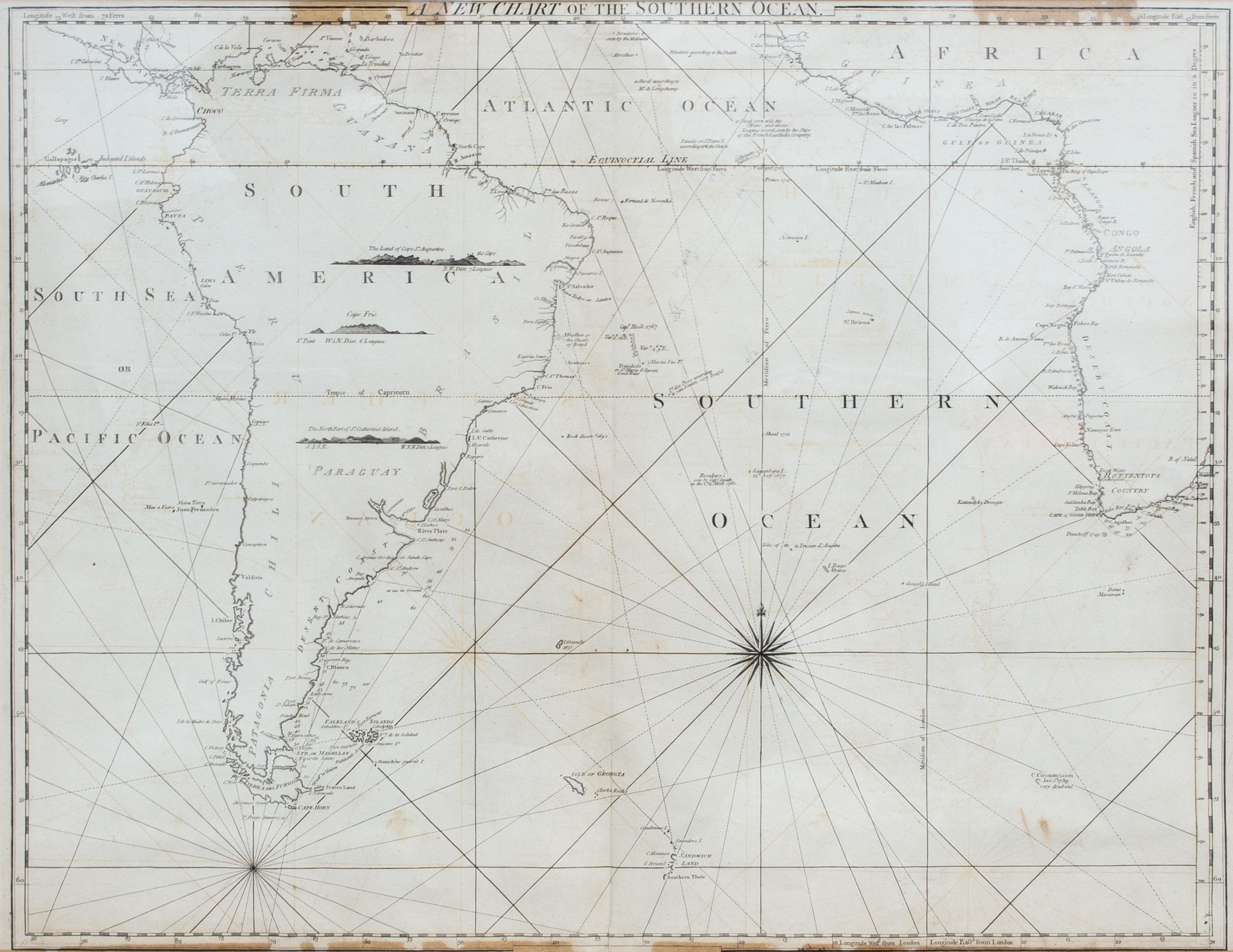 Antique Map of the Southern Oceans, South America and Africa - Realist Print by Unknown