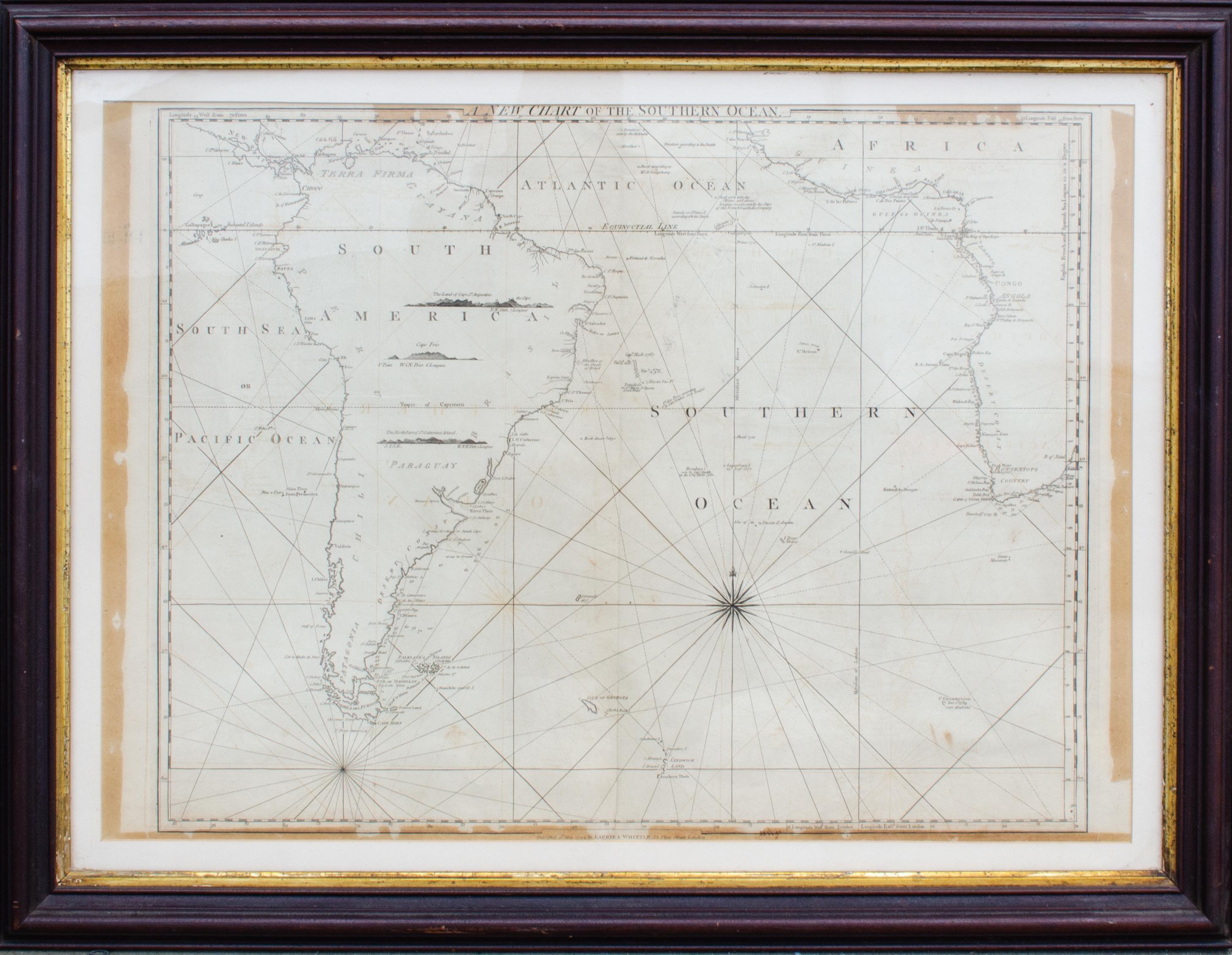 Antique Map of the Southern Oceans, South America and Africa